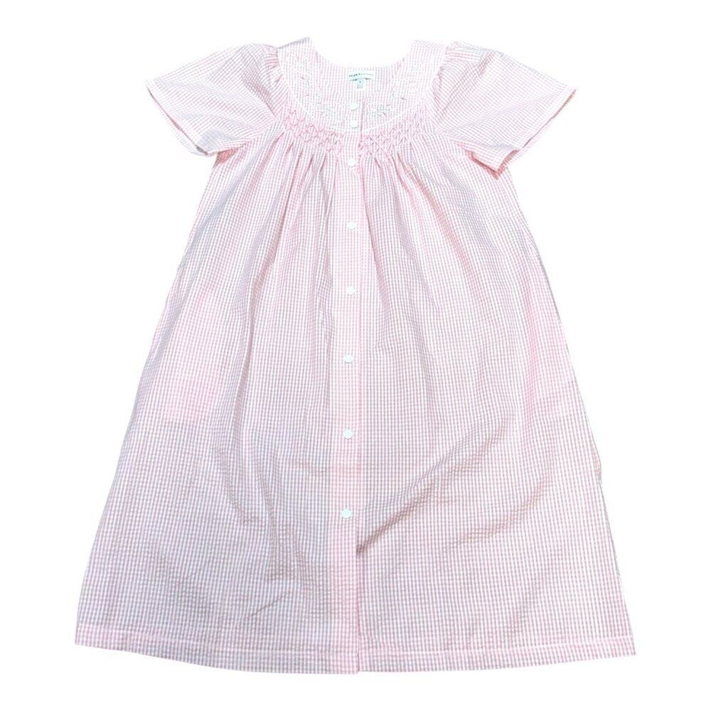 Miss Elaine Womens Pink Gingham Nightgown S Embroidered Button Front House Coat